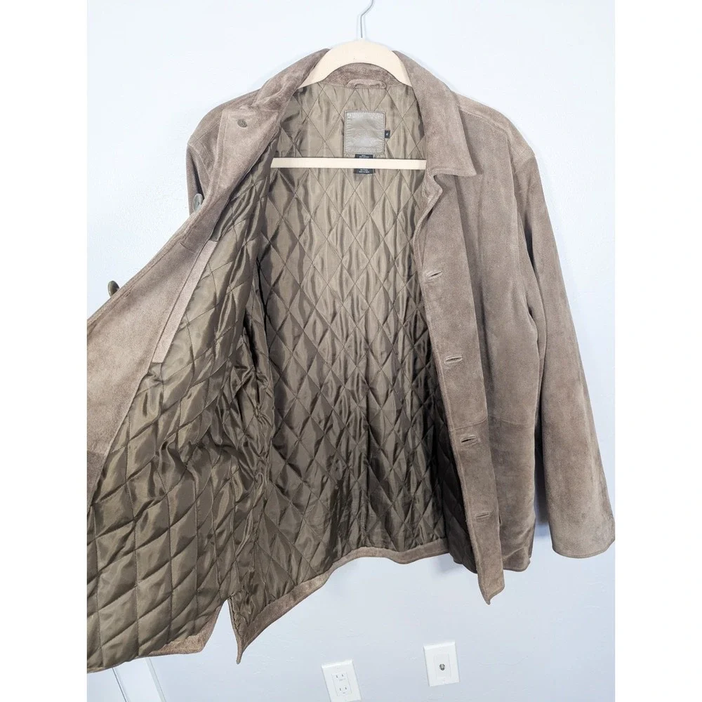 J Crew‎ Jacket XL Y2K 90s Suede Leather Quilted Lined Tan Button Up Coat